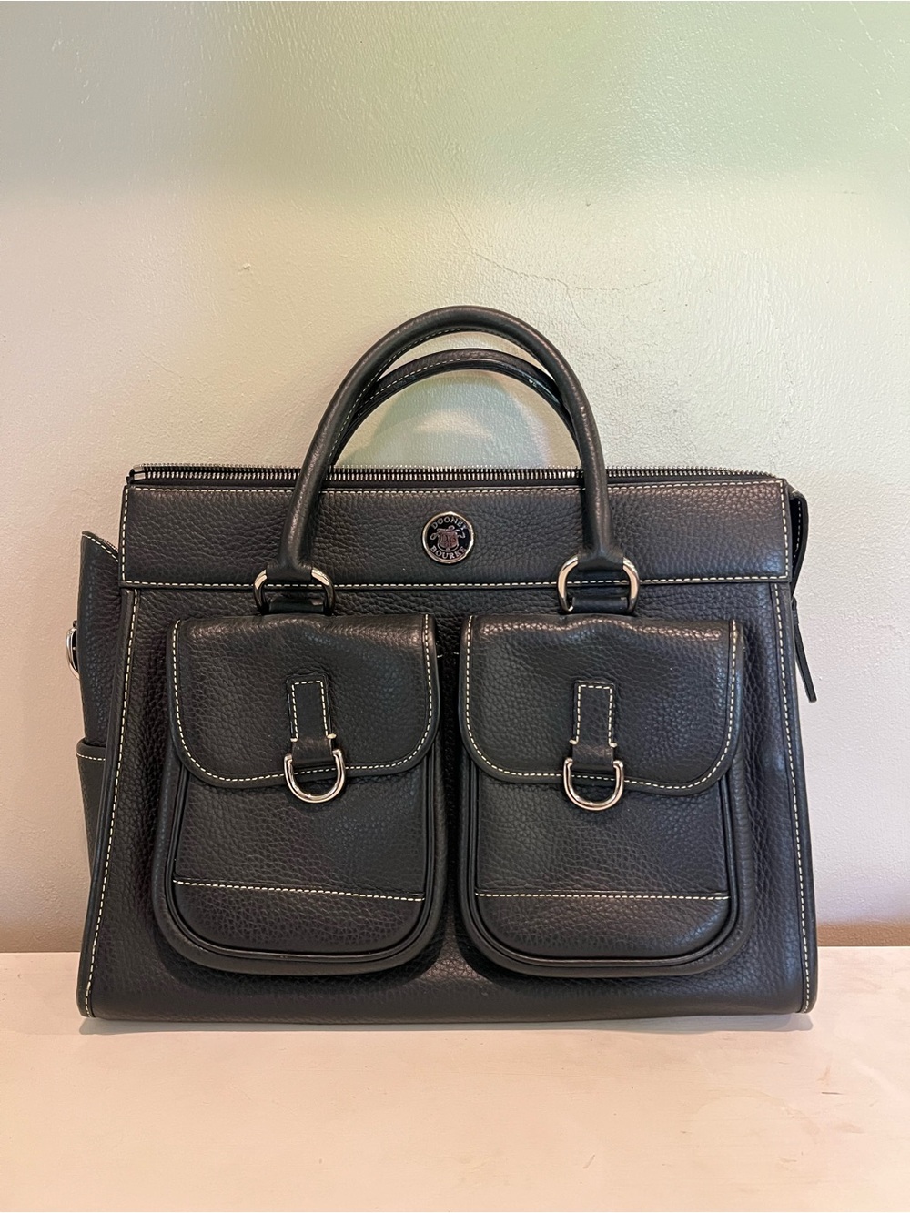 Dooney and Bourke Black Leather Double-Pocket Tote Bag, with strap and wallet - Picture 2 of 9